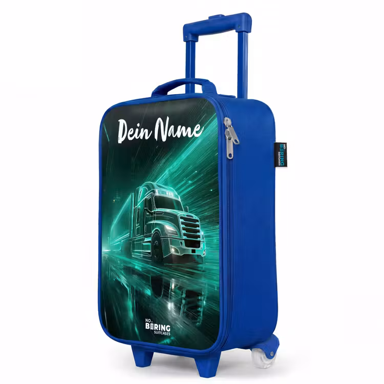 Kinderkoffer Blau mit Name - Lkw - Stadt - Grün - Neon — 8