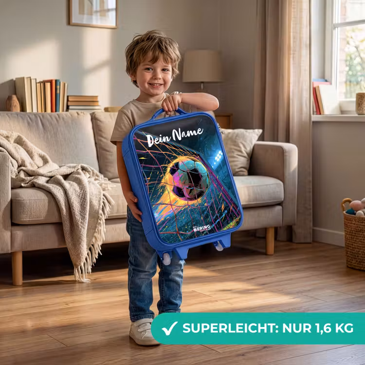 Kinderkoffer Blau mit Name - Neon - Netz - Fußball - Farbenfroh — 3