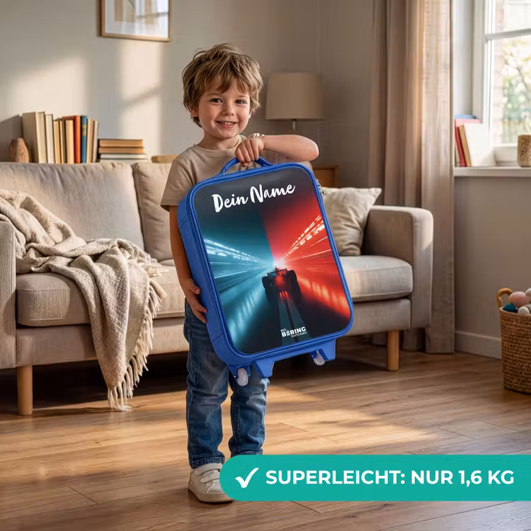 Kinderkoffer Blau mit Name - Rennwagen - Beleuchtung - Neon - Rot — 3