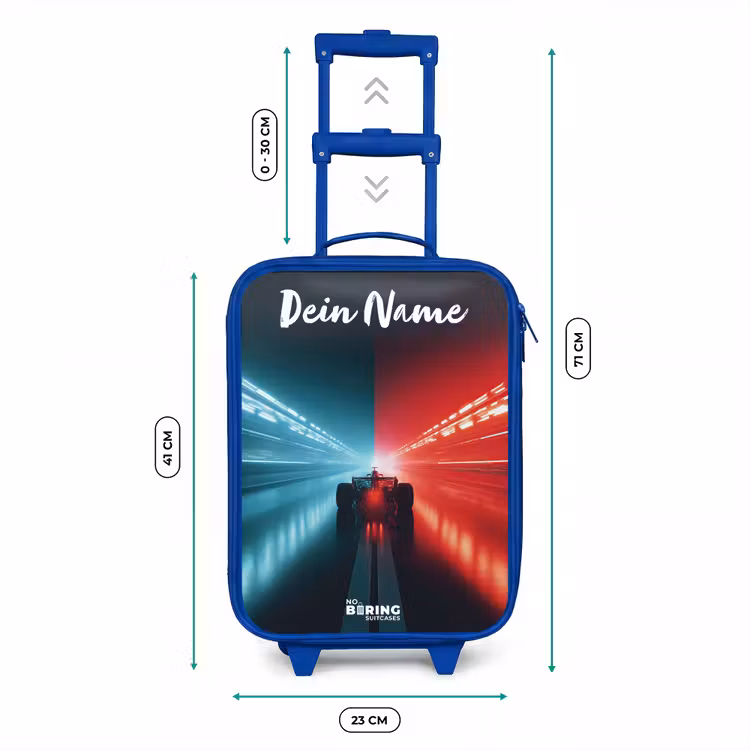 Kinderkoffer Blau mit Name - Rennwagen - Beleuchtung - Neon - Rot — 7