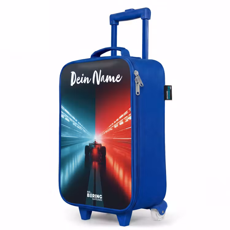 Kinderkoffer Blau mit Name - Rennwagen - Beleuchtung - Neon - Rot — 8