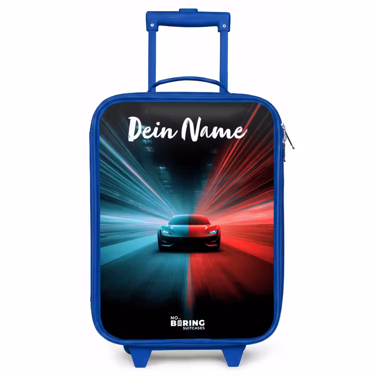 Kinderkoffer Blau mit Name - Sportwagen - Blau - Neon - Stadt — 1