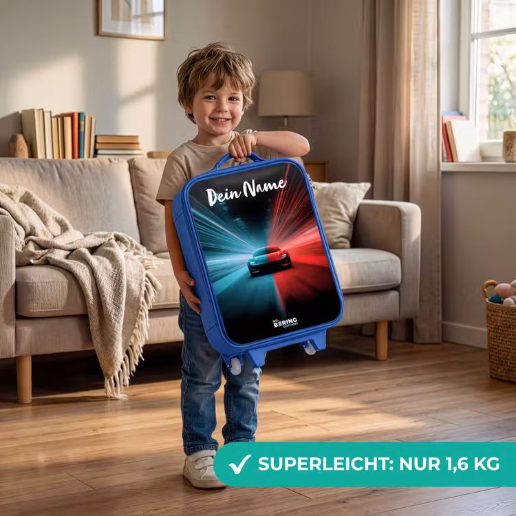 Kinderkoffer Blau mit Name - Sportwagen - Blau - Neon - Stadt — 3