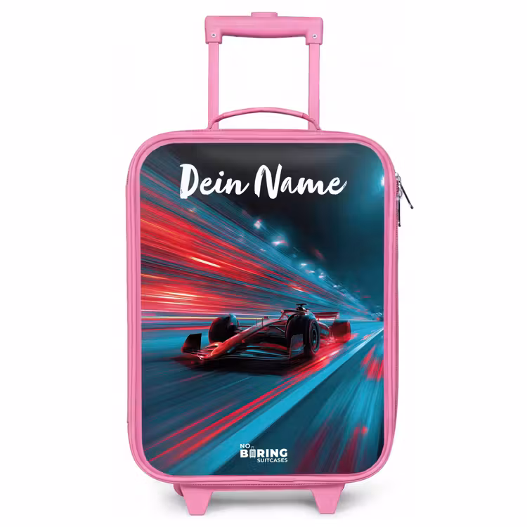 Kinderkoffer Rosa mit Name - Formel 1 - Rennwagen - Rot - Neonlichter — 1