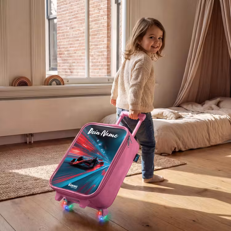 Kinderkoffer Rosa mit Name - Formel 1 - Rennwagen - Rot - Neonlichter — 2