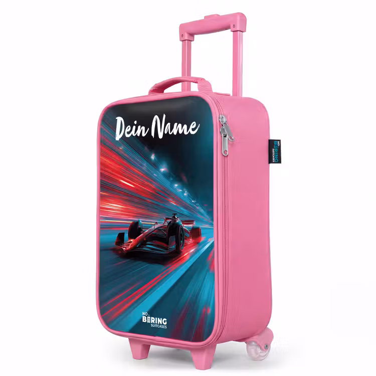 Kinderkoffer Rosa mit Name - Formel 1 - Rennwagen - Rot - Neonlichter — 8