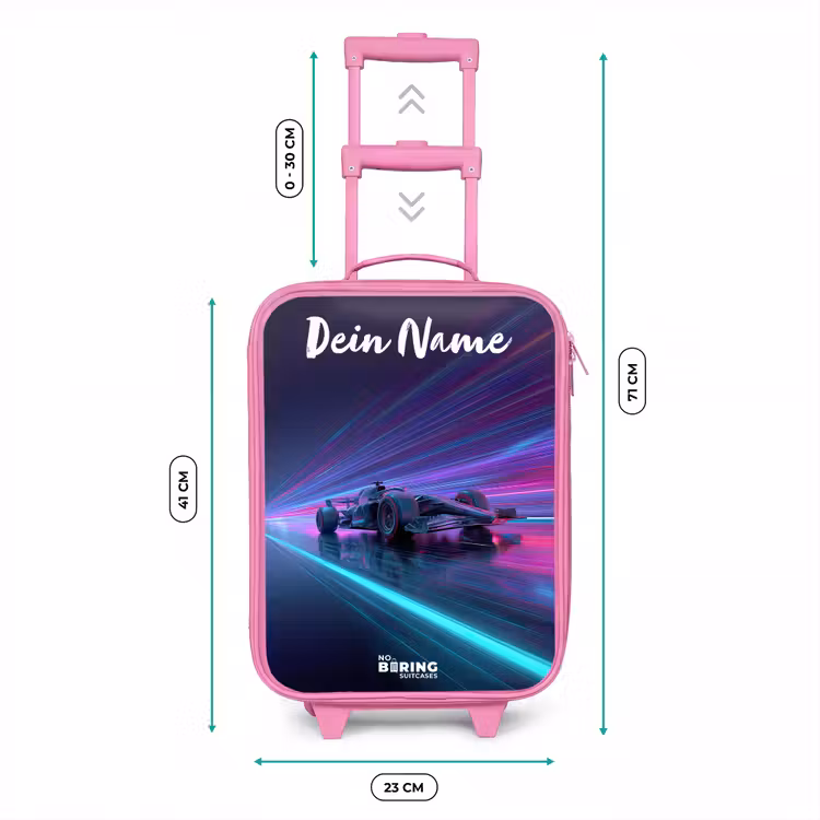 Kinderkoffer Rosa mit Name - Lichtbalken - Neon - Rennwagen - Lila — 7