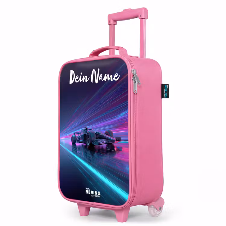 Kinderkoffer Rosa mit Name - Lichtbalken - Neon - Rennwagen - Lila — 8
