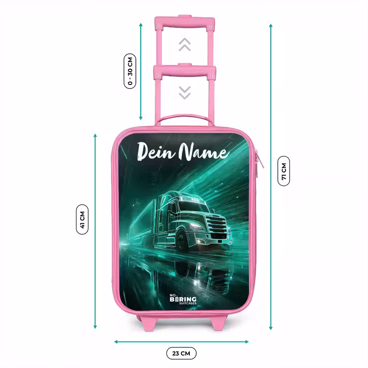 Kinderkoffer Rosa mit Name - Lkw - Stadt - Grün - Neon — 7