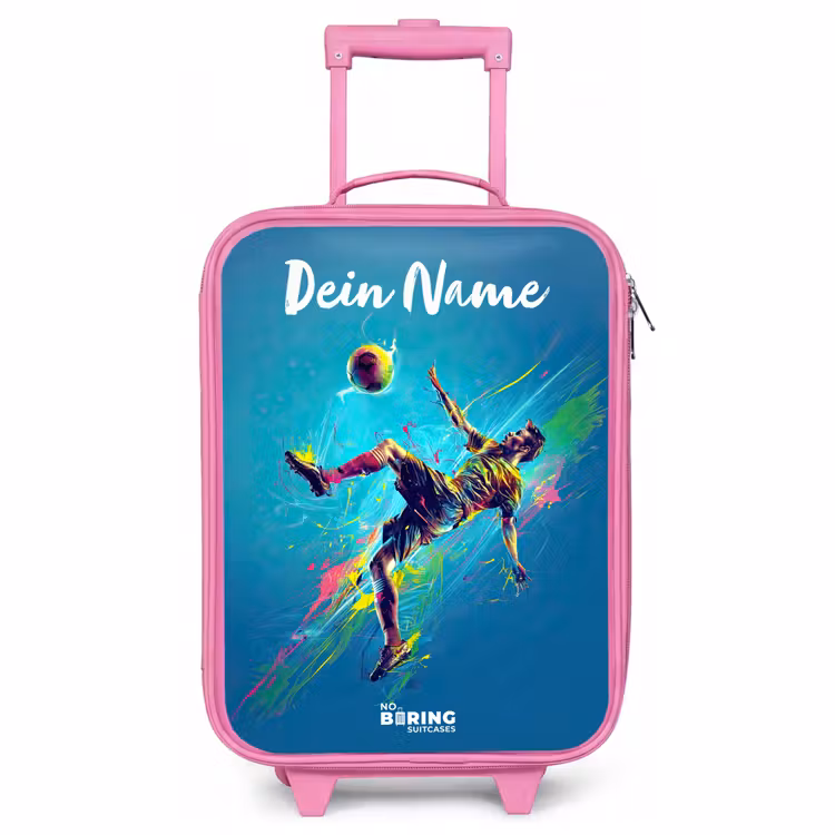 Kinderkoffer Rosa mit Name - Neon - Fußball - Kick - Farbenfroh — 1