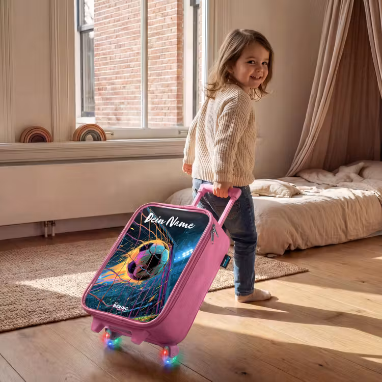 Kinderkoffer Rosa mit Name - Neon - Netz - Fußball - Farbenfroh — 2