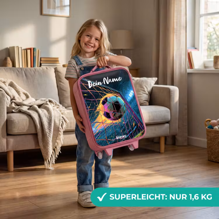 Kinderkoffer Rosa mit Name - Neon - Netz - Fußball - Farbenfroh — 3