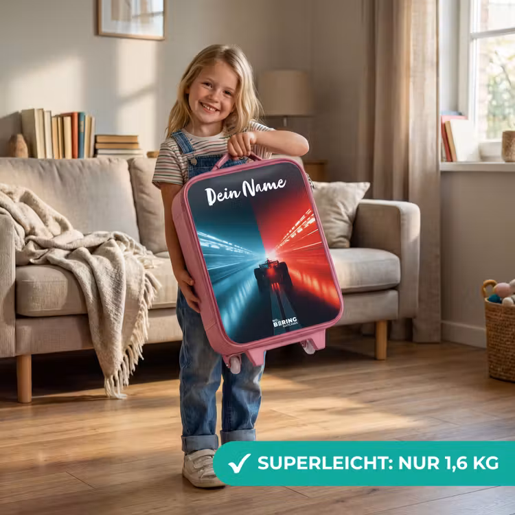 Kinderkoffer Rosa mit Name - Rennwagen - Beleuchtung - Neon - Rot — 3