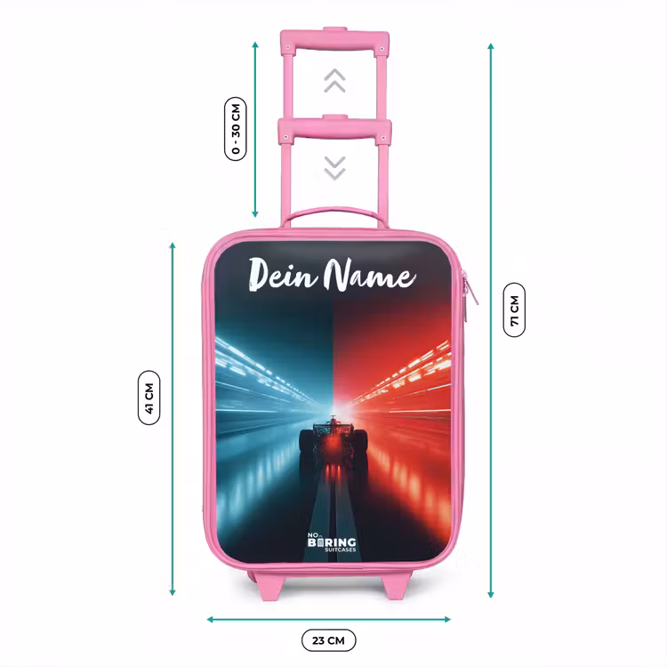 Kinderkoffer Rosa mit Name - Rennwagen - Beleuchtung - Neon - Rot — 7