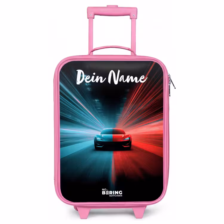 Kinderkoffer Rosa mit Name - Sportwagen - Blau - Neon - Stadt — 1