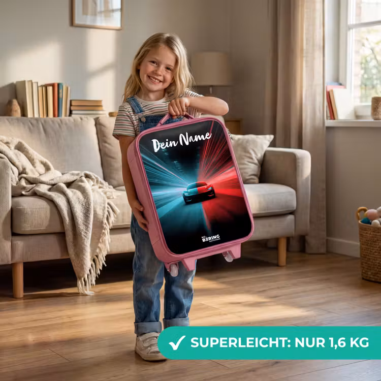Kinderkoffer Rosa mit Name - Sportwagen - Blau - Neon - Stadt — 3