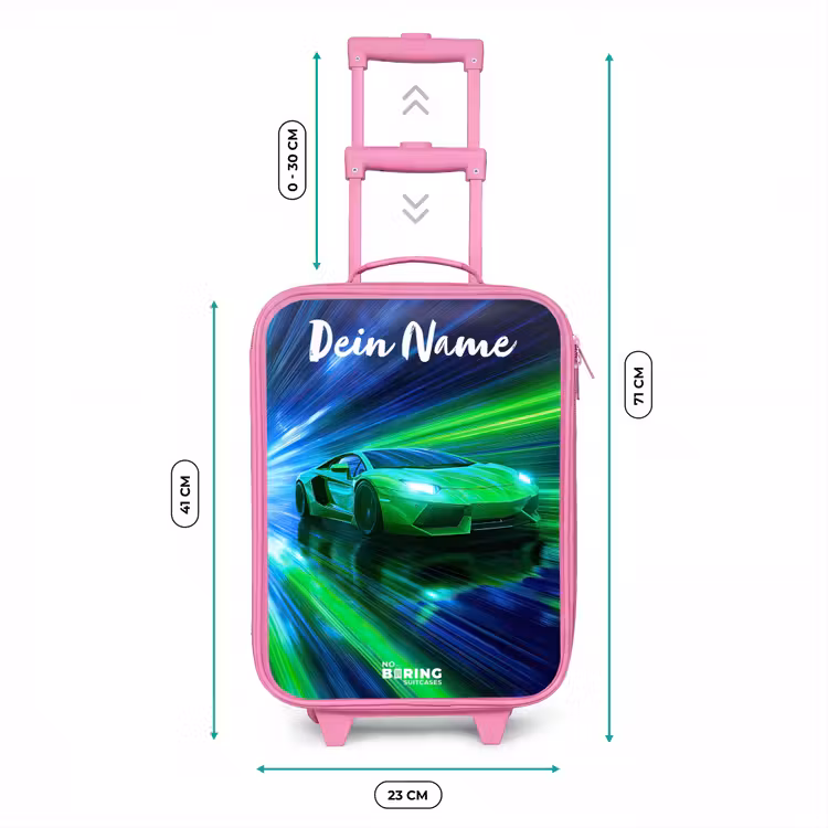 Kinderkoffer Rosa mit Name - Sportwagen - Grün - Geschwindigkeitslinien - Neon — 7
