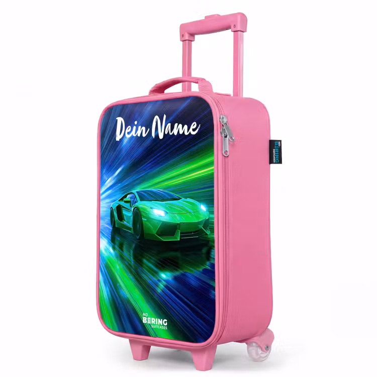Kinderkoffer Rosa mit Name - Sportwagen - Grün - Geschwindigkeitslinien - Neon — 8