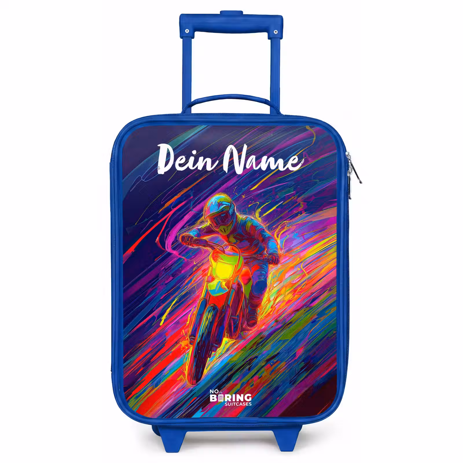 Kinderkoffer Blau mit Name - Crossrad - Neonfarben - Linien - Helm — 1