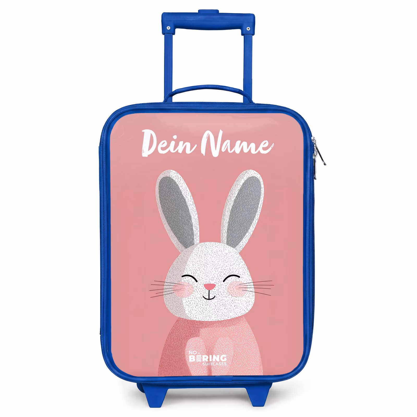 Kinderkoffer Blau mit Name - Kaninchen - Erröten - Punkte - Rosa — 1