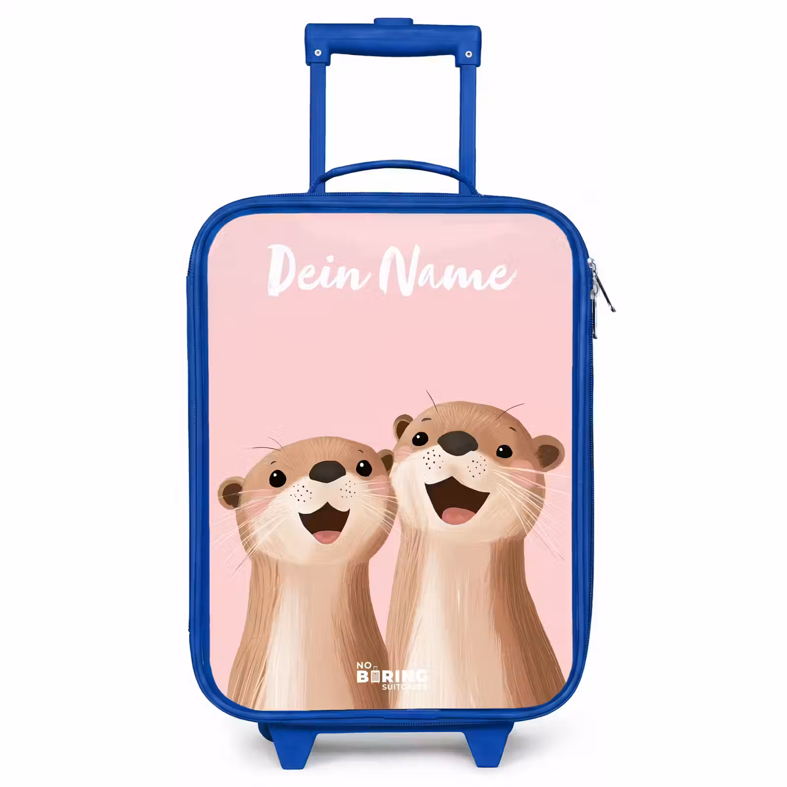 Kinderkoffer Blau mit Name - Lächeln - Otter - Rosa - Illustration — 1