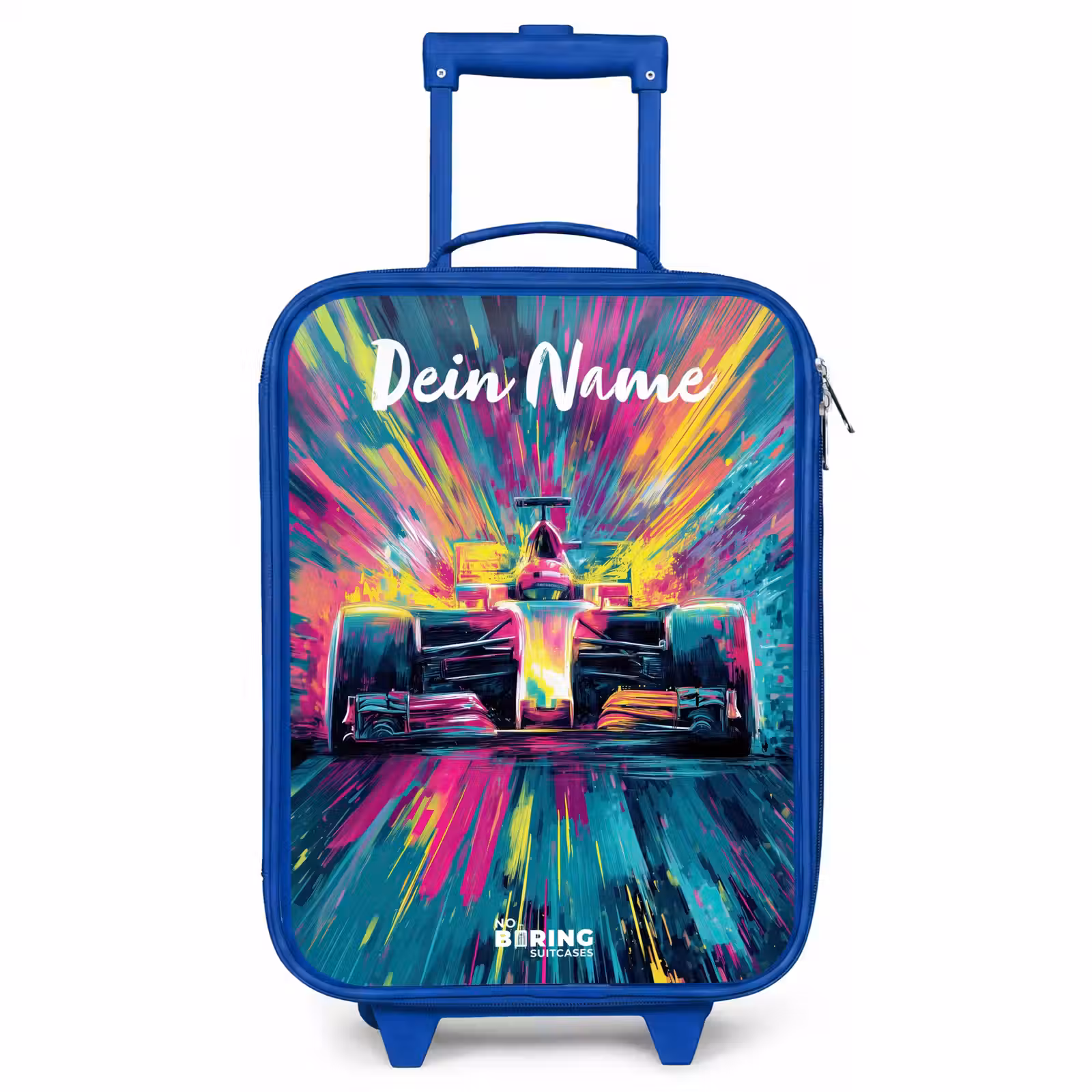 Kinderkoffer Blau mit Name - Rennwagen - Abstrakt - Streifen - Blau — 1