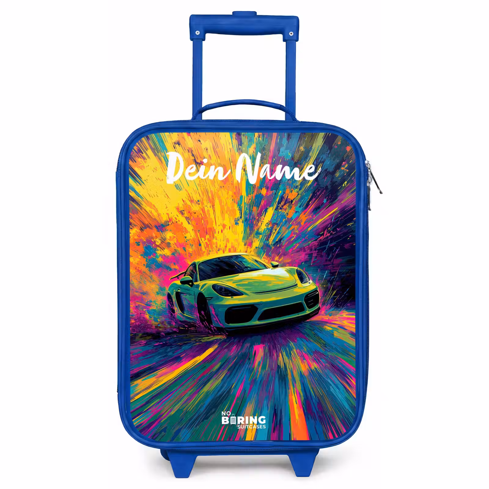 Kinderkoffer Blau mit Name - Sportwagen - Grün - Lackstreifen - Farben — 1