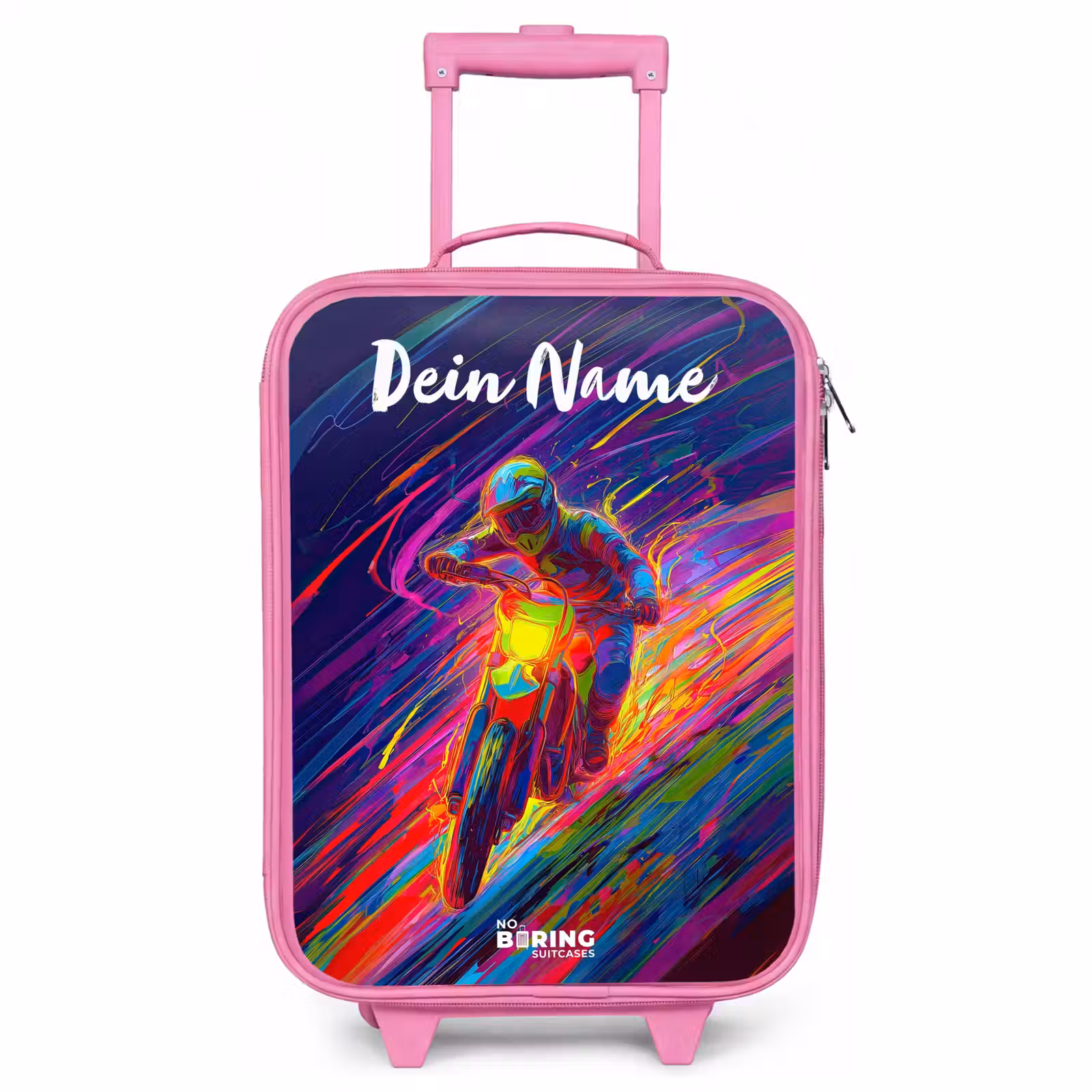 Kinderkoffer Rosa mit Name - Crossrad - Neonfarben - Linien - Helm — 1
