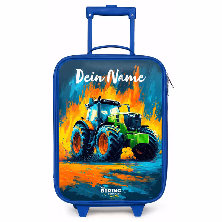 Kinderkoffer Blau mit Name - Abstrakt - Traktor - Grün — 1