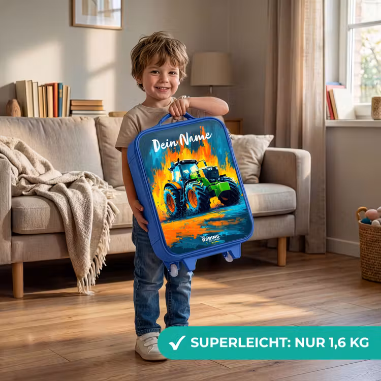 Kinderkoffer Blau mit Name - Abstrakt - Traktor - Grün — 3