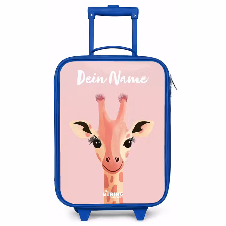 Kinderkoffer Blau mit Name - Giraffe - Wimpern - Minimalistisch - Rosa — 1