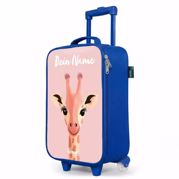 Kinderkoffer Blau mit Name - Giraffe - Wimpern - Minimalistisch - Rosa — 8