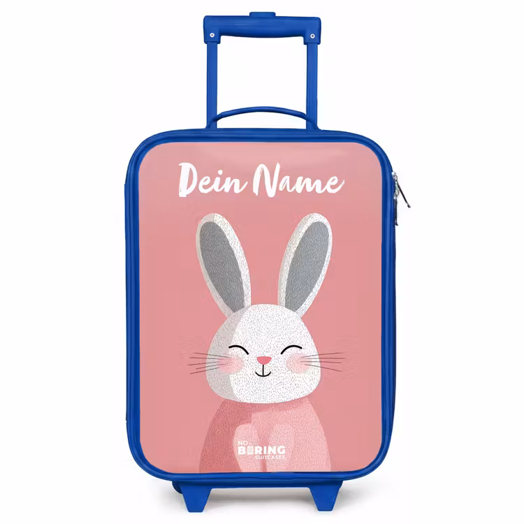 Kinderkoffer Blau mit Name - Kaninchen - Erröten - Punkte - Rosa — 1