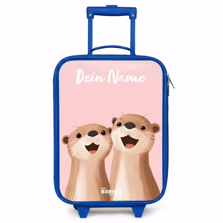 Kinderkoffer Blau mit Name - Lächeln - Otter - Rosa - Illustration — 1