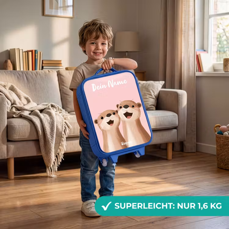 Kinderkoffer Blau mit Name - Lächeln - Otter - Rosa - Illustration — 3
