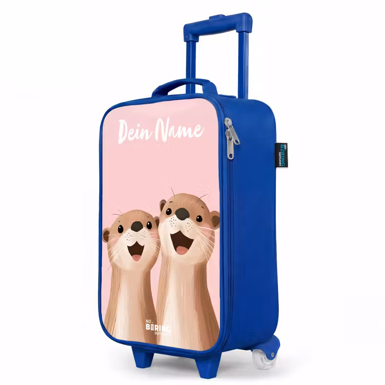 Kinderkoffer Blau mit Name - Lächeln - Otter - Rosa - Illustration — 8