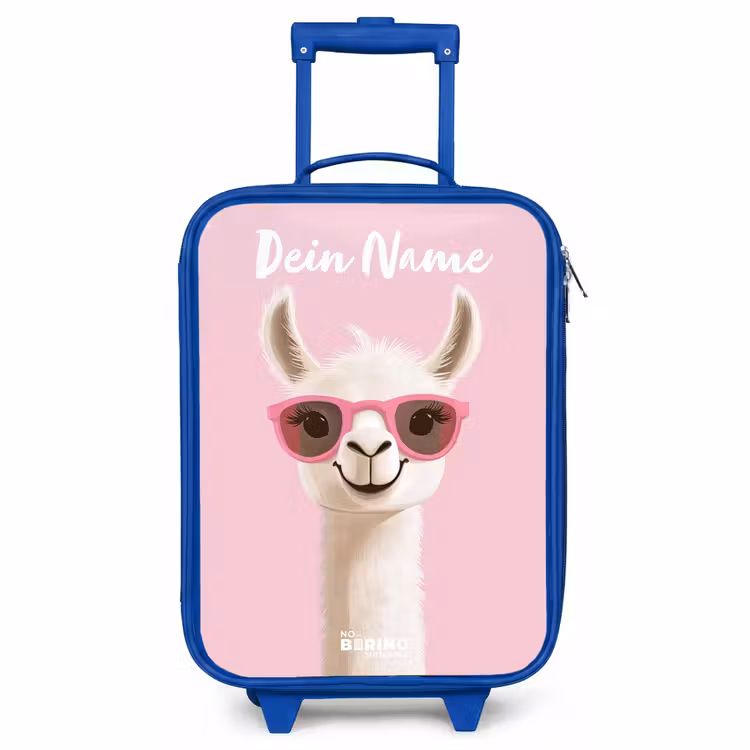 Kinderkoffer Blau mit Name - Lama - Weiß - Sonnenbrille - Wimpern — 1