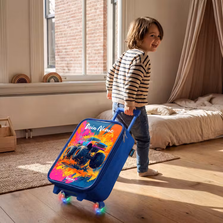 Kinderkoffer Blau mit Name - Monstertruck - Abstrakt - Farbspritzer - Farbenfroh — 2