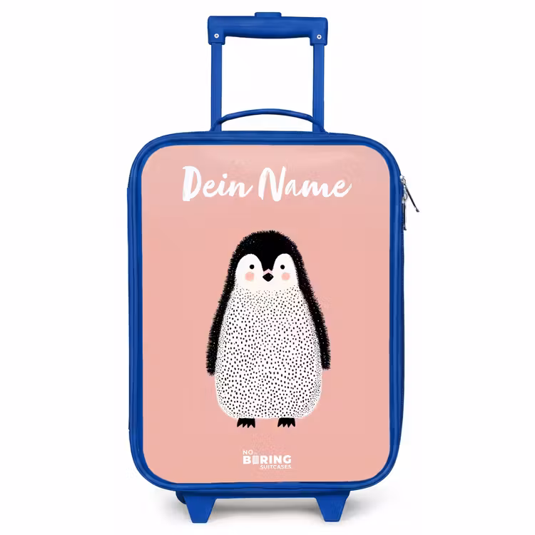 Kinderkoffer Blau mit Name - Pinguin - Punkte - Rosa - Minimalistisch — 1