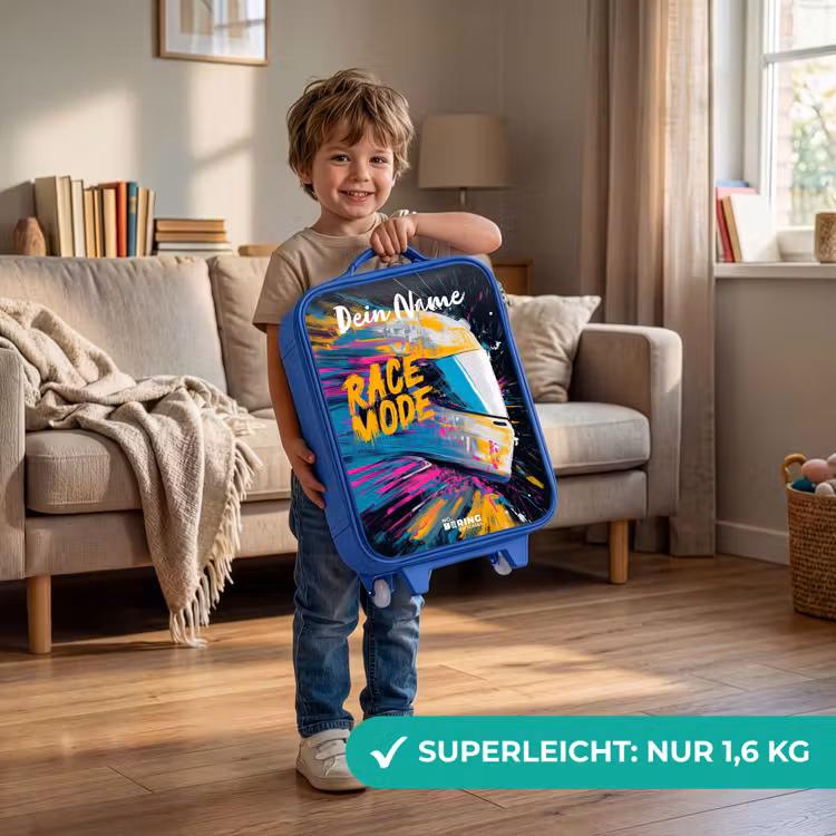 Kinderkoffer Blau mit Name - Rennhelm - Abstrakt - Farbe - Bunt — 3