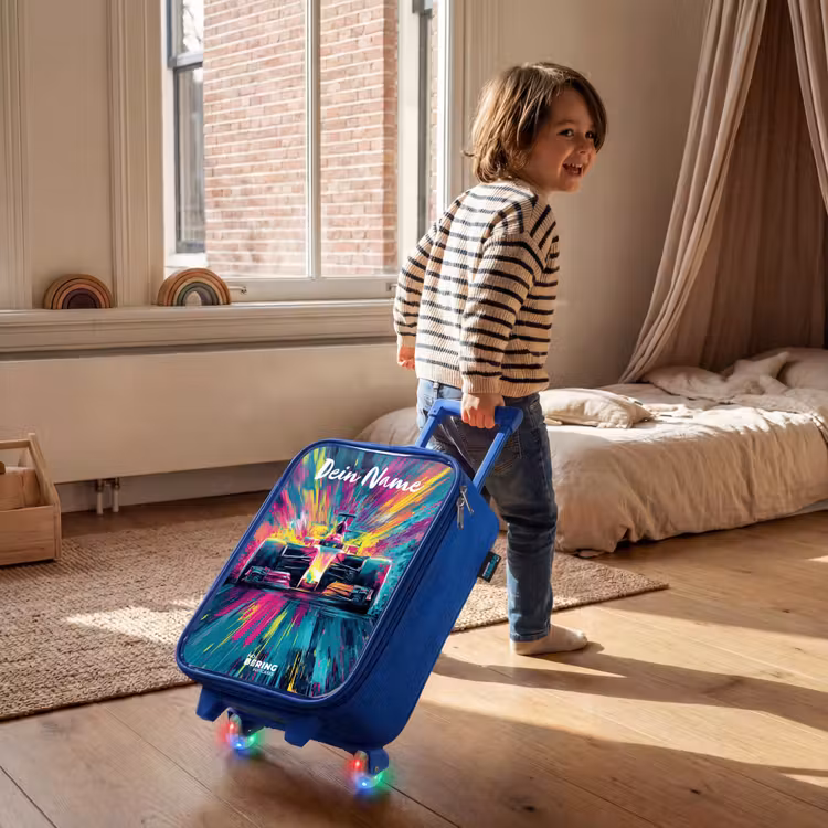 Kinderkoffer Blau mit Name - Rennwagen - Abstrakt - Streifen - Blau — 2