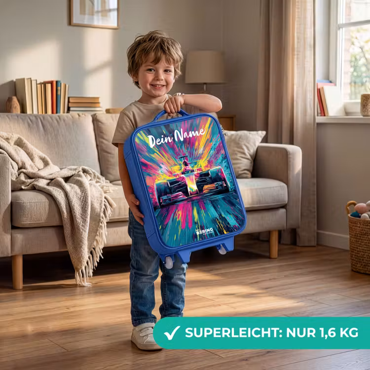 Kinderkoffer Blau mit Name - Rennwagen - Abstrakt - Streifen - Blau — 3