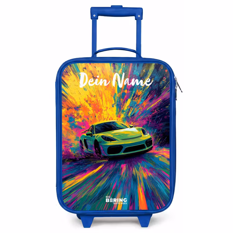 Kinderkoffer Blau mit Name - Sportwagen - Grün - Lackstreifen - Farben — 1