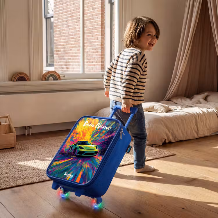 Kinderkoffer Blau mit Name - Sportwagen - Grün - Lackstreifen - Farben — 2