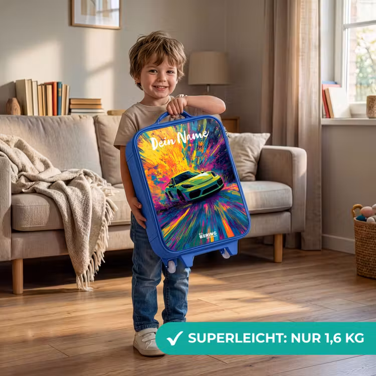 Kinderkoffer Blau mit Name - Sportwagen - Grün - Lackstreifen - Farben — 3