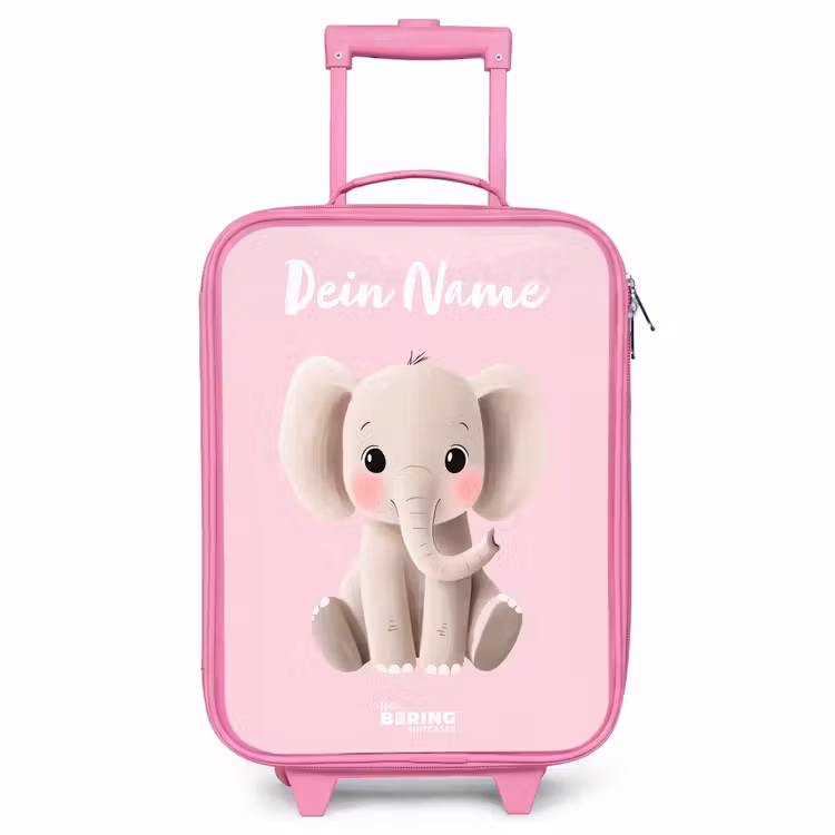Kinderkoffer Rosa mit Name - Elefant - Grau - Baby - Rüssel — 1