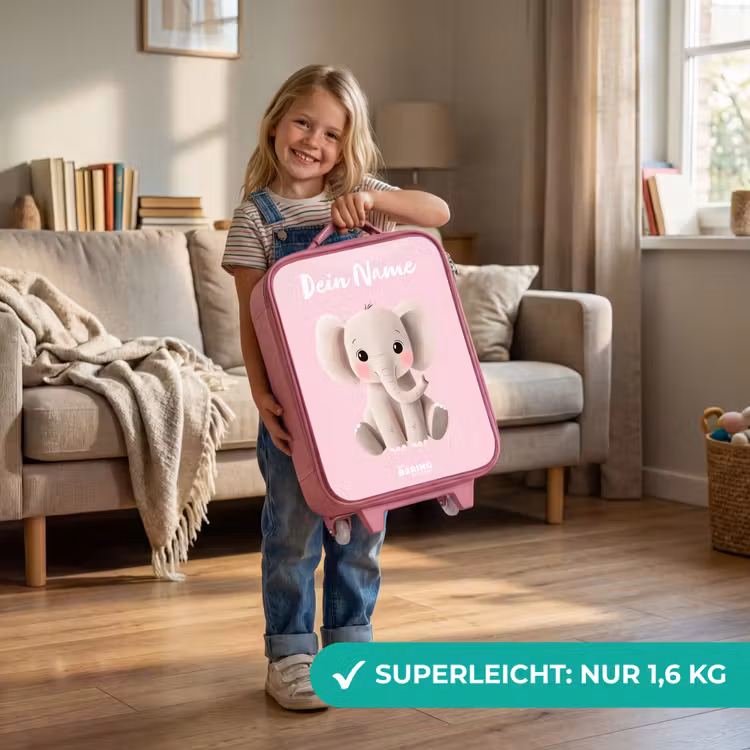 Kinderkoffer Rosa mit Name - Elefant - Grau - Baby - Rüssel — 3