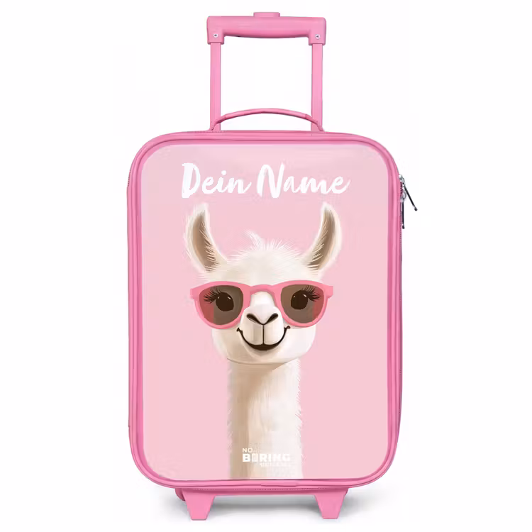 Kinderkoffer Rosa mit Name - Lama - Weiß - Sonnenbrille - Wimpern — 1