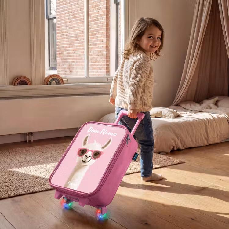 Kinderkoffer Rosa mit Name - Lama - Weiß - Sonnenbrille - Wimpern — 2