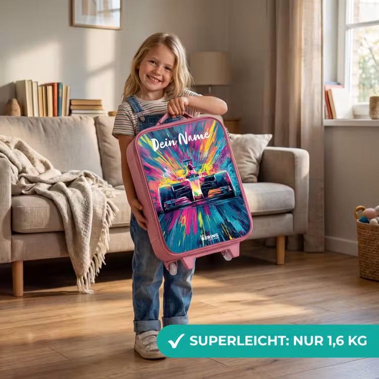 Kinderkoffer Rosa mit Name - Rennwagen - Abstrakt - Streifen - Blau — 3